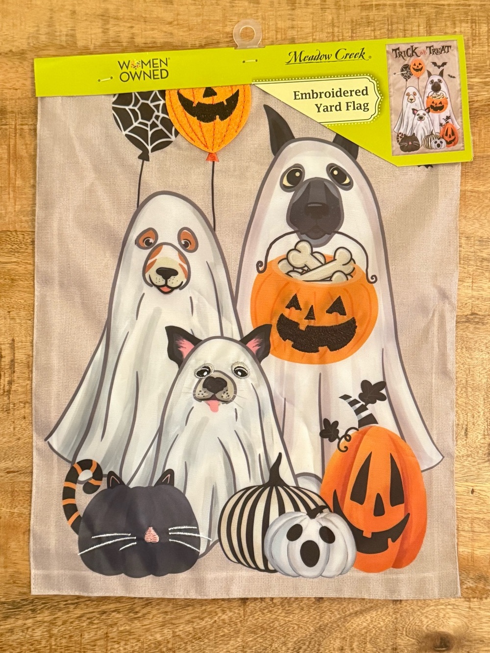 Meadow Creek Halloween Ghost Dogs Pumpkin Garden Flag Embroidered Accents NWT